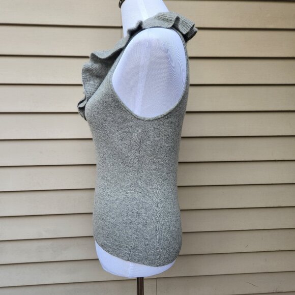 Ann Taylor Gray Cashmere Knit Blouse Scoop Ruffle Neck Sleeveless 145892 - Picture 6 of 11